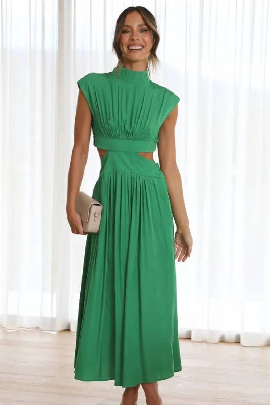 Stylish Looks Today Only Hot Girl Cutout Mock Neck Sleeveless Ruched Midi Dress