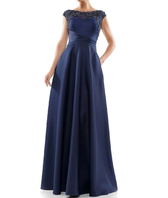 New Arrivals Disco - Inspired Retro Dance Look Satin Gown In Navy