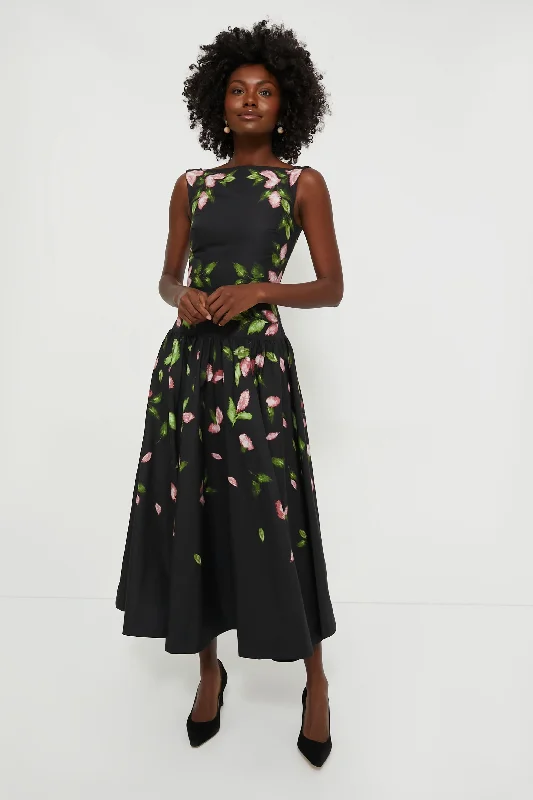 Effortless Style, Endless Impact Seasonal Trend Black Floral Sleeveless Midi Dress