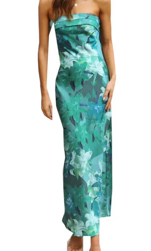 Classic Elegance Sales Modern Romance Isle Satin Tube Maxi Dress In Emerald Green