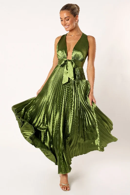 Retro Style Promotions Boho Chic Kris Pleated Maxi Dress - Martini Olive