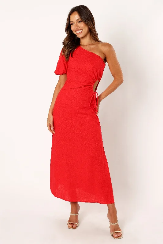 Limited Time Parisian Effortless Chic Style Kimmie One Shoulder Cut Out Midi Dress - Red