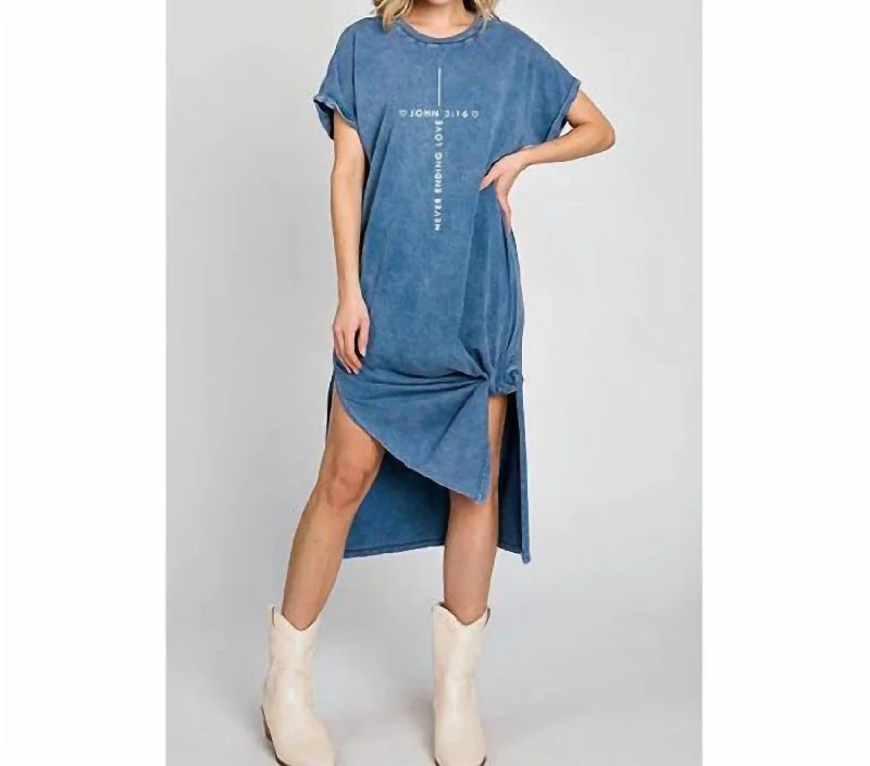 Style Redefined Urban Sophistication John 3:16 Never Ending Love Tee Shirt Dress In Washed Blue