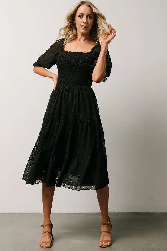 Fall Sale, Prices Drop Cottagecore Rustic Charm Style Hazel Eyelet Midi Dress | Black