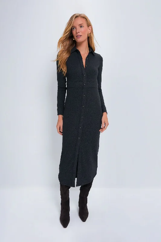 End-Of-Season Clearance Parisian Effortless Chic Style Heathered Black Twill Legend Sweater Maxi Dress