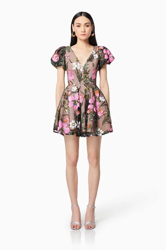 Fashionista Favorites Hollywood Glam Award - Show Style Stellar Floral Sequin Mini Dress In Brown