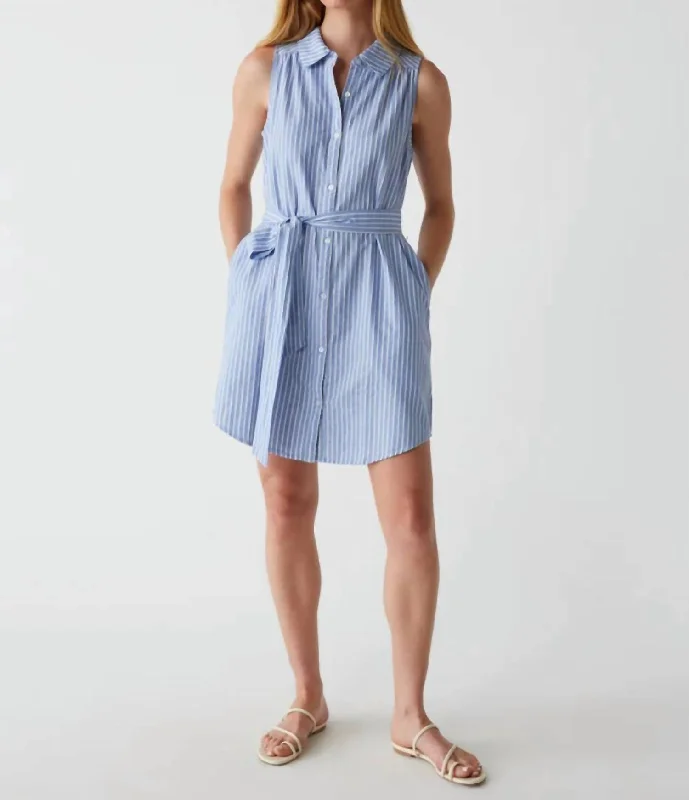 Cozy Chic Promotions Flowy Fabric Abby Shirt Dress In Blue/white