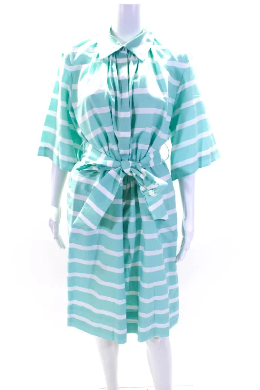 Gift Ideas Playful Elegance Milva-Mi Womens Short Sleeve Striped Belted Shirt Dress Mint Green