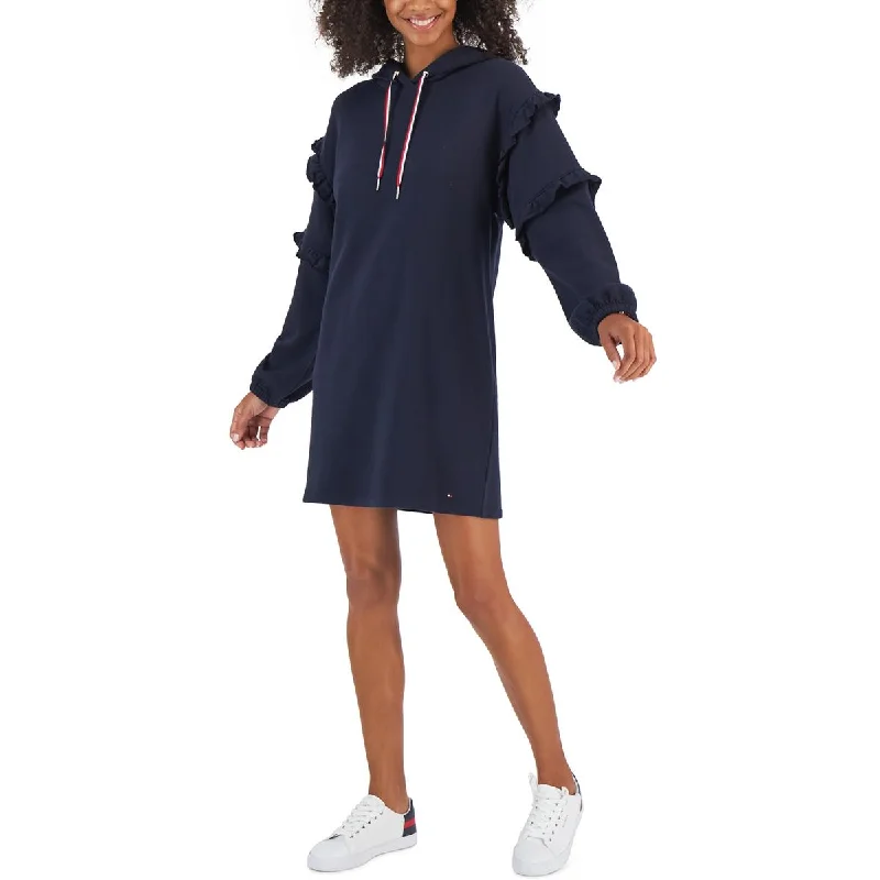 Limited Time Flash Sale Statement Piece Womens Hooded Ruffled Sweatshirt Dress