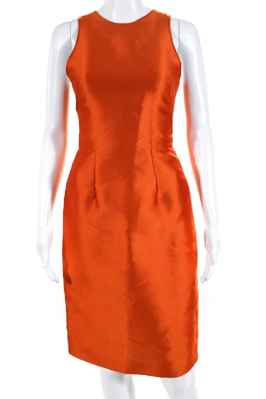 Boutique Styles Alluring Design Rafael Cennamo Womens Sleeveless Crew Neck Silk Sheath Dress Orange