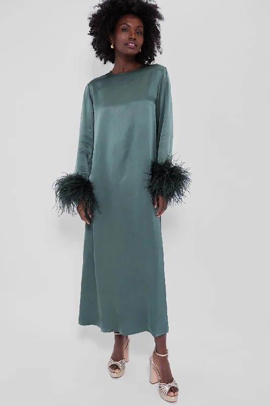 Exclusive Discount Disco - Inspired Retro Dance Look Green Suzi Maxi Dress with Detachable Feathers