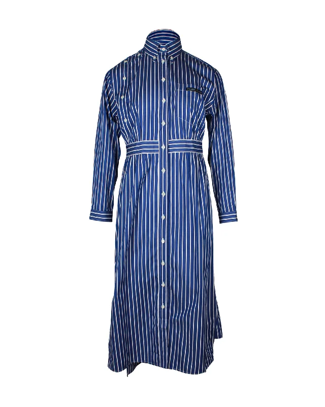 New Season Fashion Preview Sale Soft Textures Prada Striped Shirt Dress in Blue Cotton