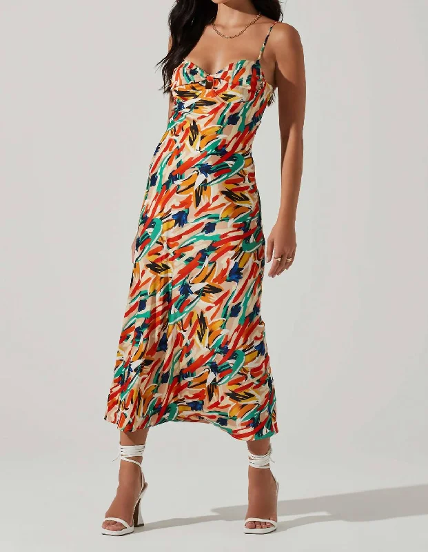 Exclusive Sale Great Deals on Ethnic Cultural Wear Mariela Abstract Satin Midi Dress In Orange Green Multi