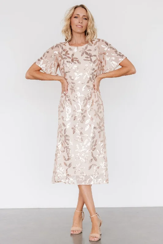 Special Offer For You Tropical Island - Inspired Attire Deanna Sequin Midi Dress | Rose Gold