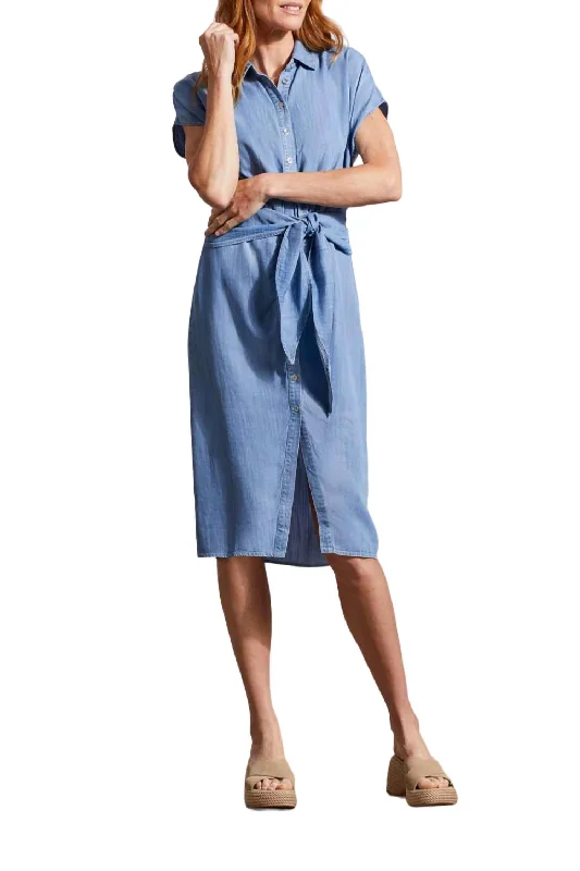 Trendy Women'S Wear Collection Dreamy Aesthetic Shirt Dress With Wrap Details In Tide Blue