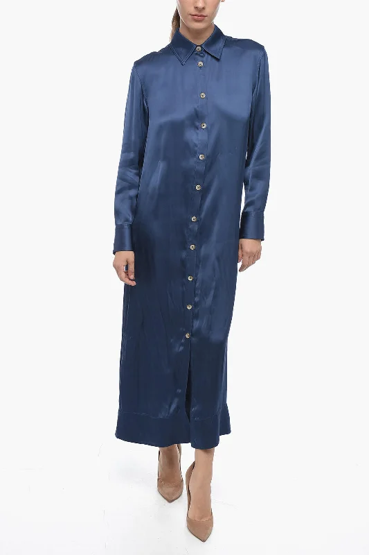 Laid-Back Fashion Offers Disco - Inspired Retro Dance Look Loulou Studio Long Sleeve Satin Shirt Dress