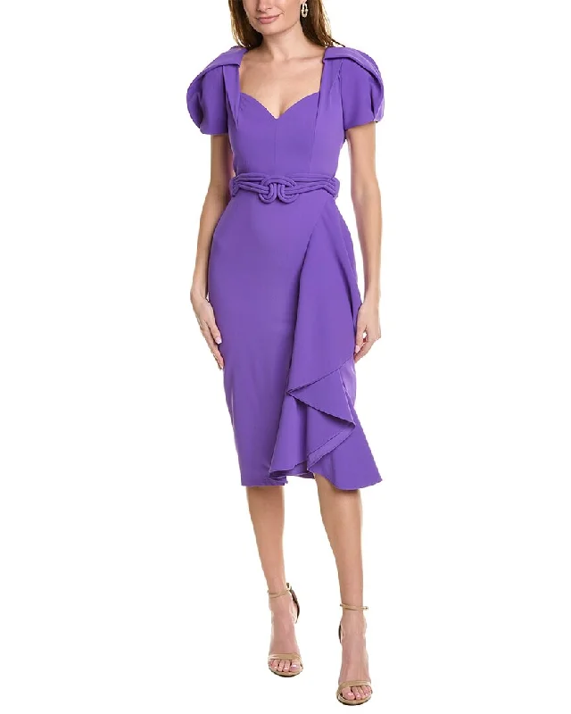 Modern Fashion Sale Minimalist Chic Badgley Mischka Puff Sleeve Sheath Gown