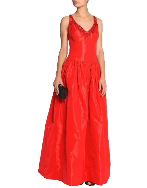 Feminine Style Promotions Feminine Flow Taffeta Satin Ball Gown Embellished Dress In Red