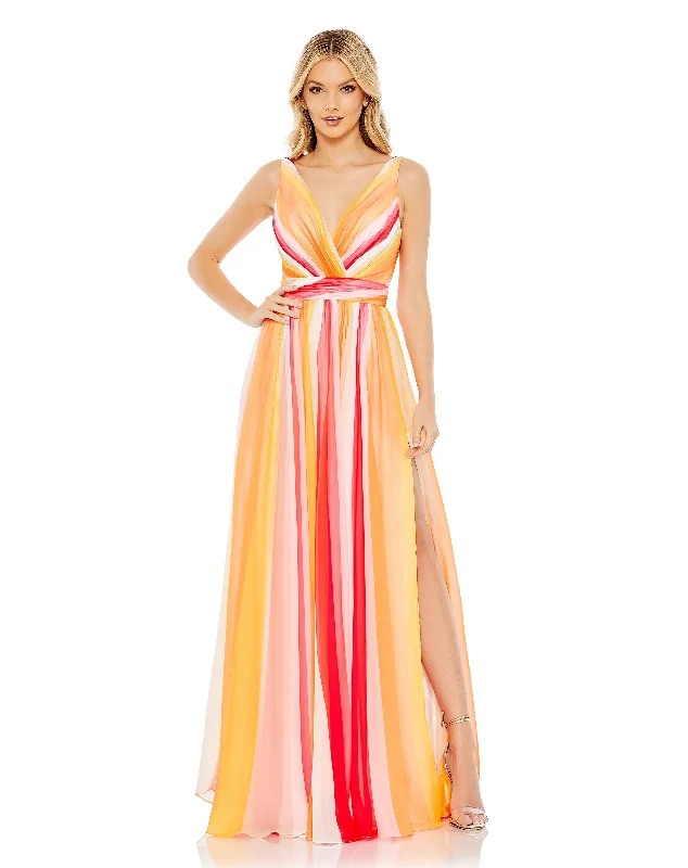 Best Deals Of The Season Refined Simplicity Striped Multi Sleeveless Gown