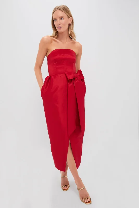 Step Ahead, Lead The Trend Graceful Drape Red Taffeta Ava Maxi Dress