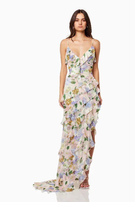 Enjoy Discount Contemporary Elegance Cosima Asymmetrical Gown In Florals