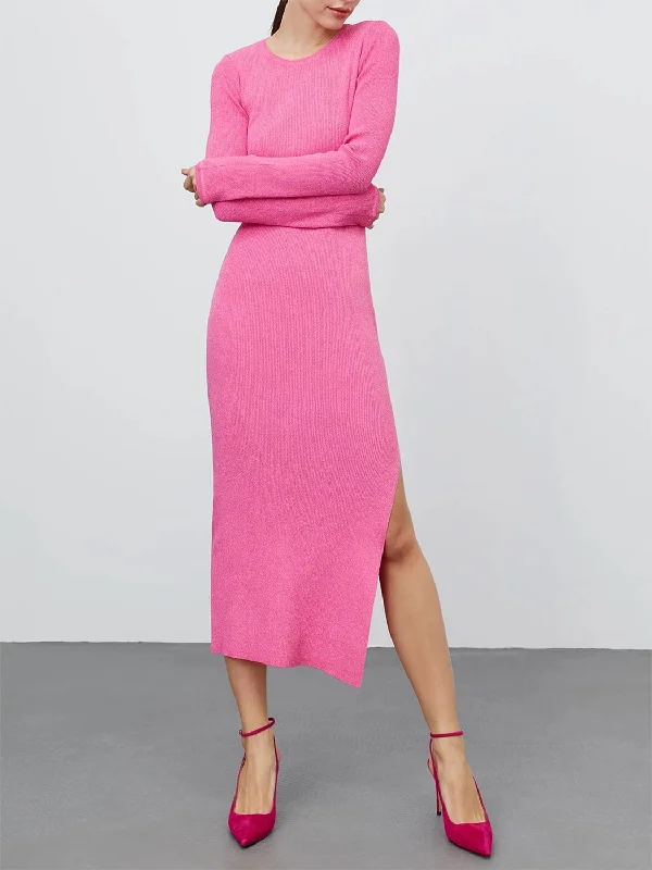 Discover Now Limited - Stock Hot Girl Rylie Long Sleeve Side Slit Ribbed Midi Dress