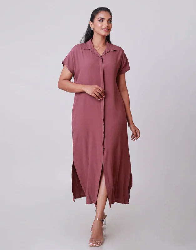 Summer Fashion Refined Look Button Up Maxi Shirt Dress With Pockets