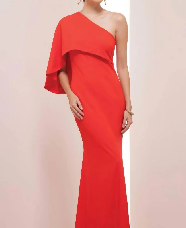 Luxe Style Discounts Classic Appeal One Shoulder Jersey Gown In Valentine Red