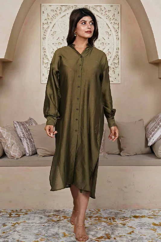 Sophisticated Street Style Offers Great Deals on Ethnic Cultural Wear Olive Shirt Dress