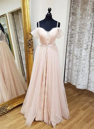 Premium Style Subtle Sophistication Sweetheart blush pink tulle long customize prom dress, long lace bridesmaid dresses  cg8857