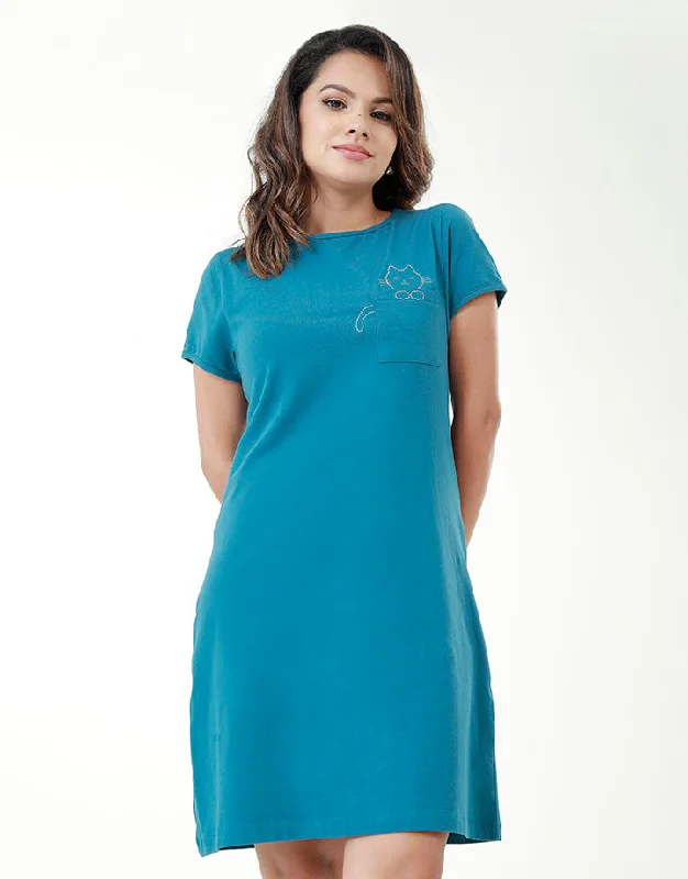 Fashion Sale Modern Romance T-Shirt Dress with Cat Embroidery