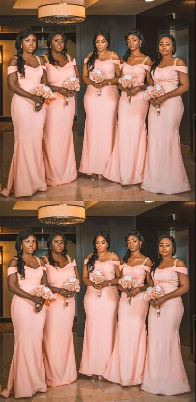 Gift Ideas Cottagecore Rustic Charm Style Pink Mermaid Bridesmaid Dresses Cold Shoulder prom Dresses     cg16954