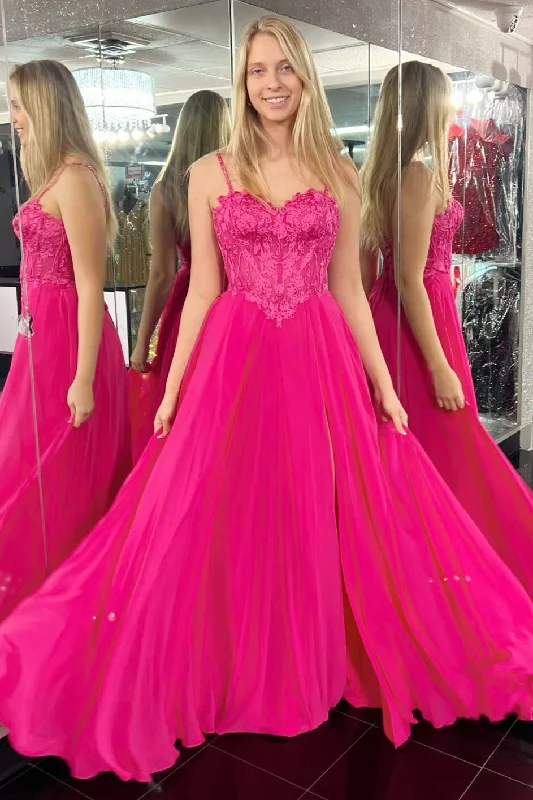 Exclusive Discounts Vintage Look Roycebridal Magenta Appliques Sweetheart A-Line Long Prom Dress with Slit