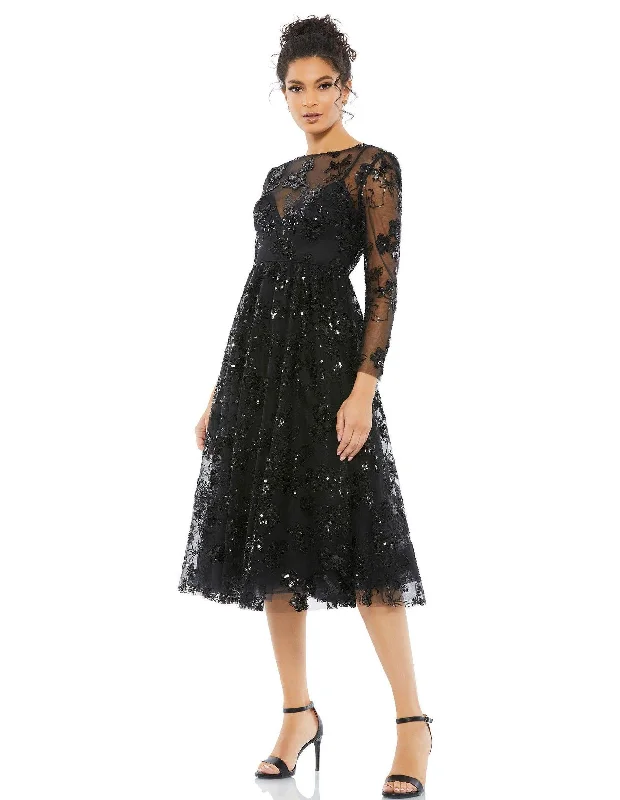 Valentine's Special Bold Silhouette Mac Duggal 67951 Long Sleeve Floral Cocktail Dress