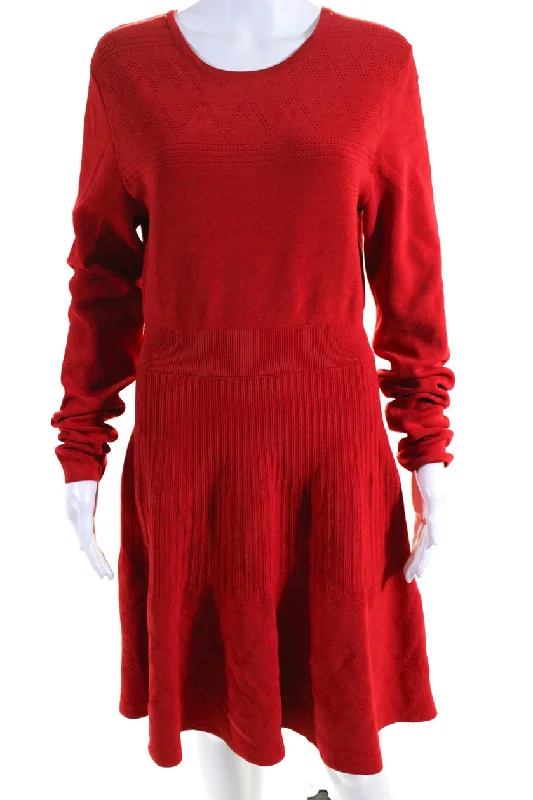 Big Savings Bohemian Vibe Jason Wu Womens Red Pointelle Long Sleeve Dress