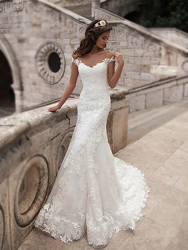 Statement Fashion Offers Elevated Style Charming Off Shoulder Sexy Mermaid White Lace Bridal Gown, Wedding Dresses, WD0058