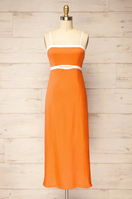 Trendy Threads Big Savings on Minimalist Office Styles Acapulco | Long Orange A-Line Dress