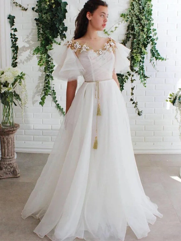 Flash Sale Now Effortless Style Elegant Floral Organza Ruffle Sleeve A-line Long Wedding Dress, WD3041