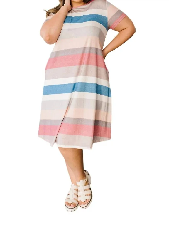 Sleek Style Discounts Feminine Grace Simple Moments Striped T Shirt Dress In Multi