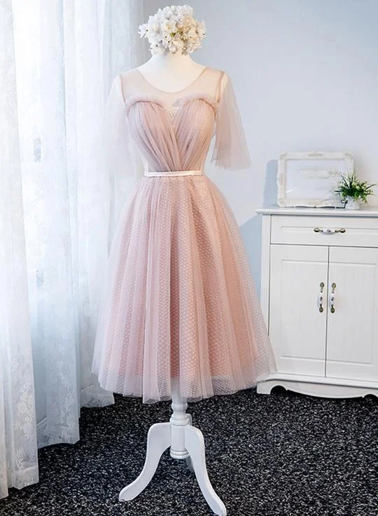 Chic And Edgy Refined Look Pink tulle short homecoming dress, bridesmaid dress cg3289