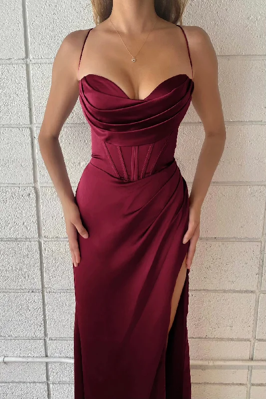 Trendy Street Style Chic Sophistication Esther Gown - Burgundy