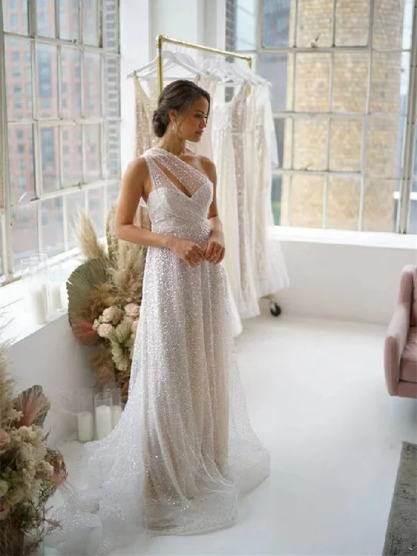 Modern Fashion Sale Classic Appeal Gorgeous Sequin Tulle Long Sheath Wedding Dresses, Shiny Wedding Dresses, Bridal Gown, Luxury Prom Dresses