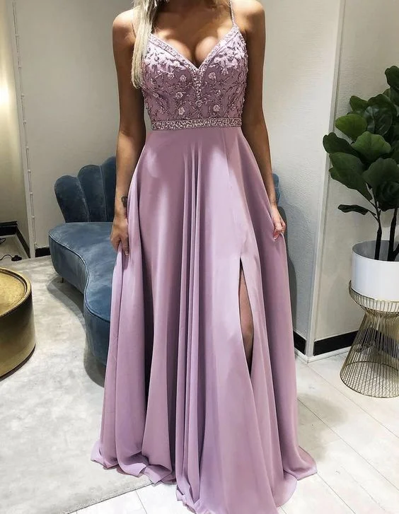 Step Ahead, Lead The Trend Dreamy Aesthetic elegant mauve pink bridesmaid dresses chiffon split evening prom gown with side split     cg23116