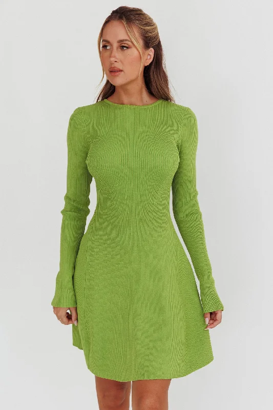 Trendy Fashion Sale Urban Sophistication Intuitions Long Sleeve Ribbed Knit Dress Green