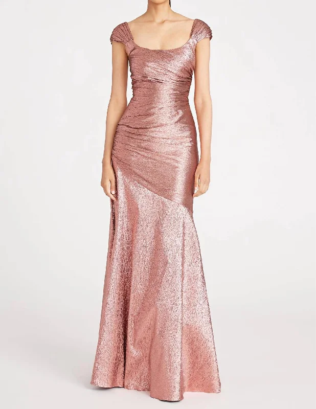 Hot Sale Polished Finish Santana Scoop Neck Gown In Persimmon