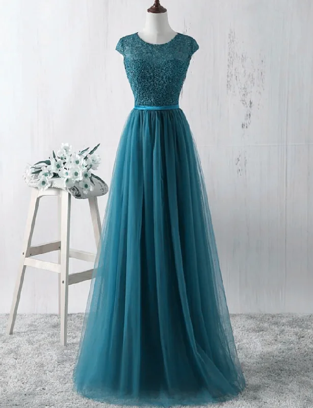 Everyday Elegance Sale Flash Sale Simple Teal Blue Lace And Tulle Bridesmaid Dresss, Long Prom Dress, Party Dress    cg17587