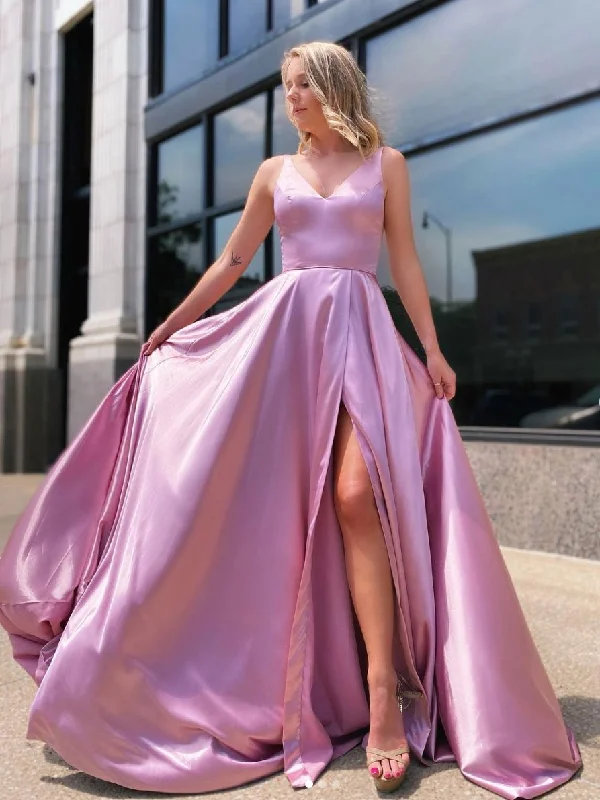 Chic Style Discounts Elevated Style Simple pink satin long prom dress, pink long bridesmaid dress         cg23373