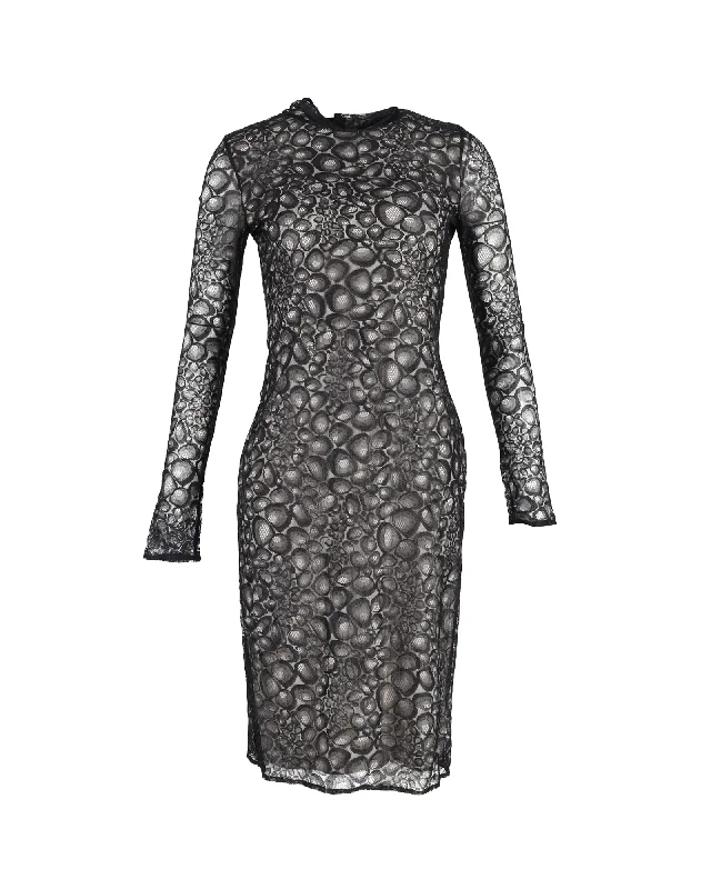 Boutique Styles Statement Piece Diane Von Furstenberg Long Sleeve Lydia Dress in Black Lace Overlay