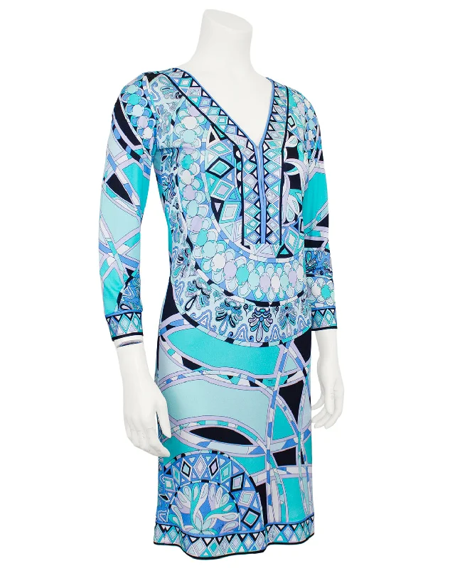 Smart Casual Deals Summer Fashion Blue Printed Long Sleeve Dress