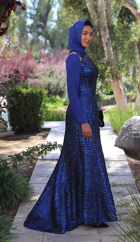 New In This Season Sophisticated Cut Amie Long Sleeve Modest Formal Muslim Evening Dress - Royal Blue - FINAL SALE